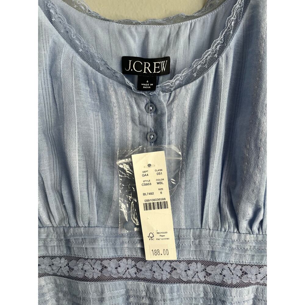 J.Crew 6 Blue Striped Puff Sleeve Midi Dress NWT $188 Cottagecore Lace Trim - Picture 3 of 10